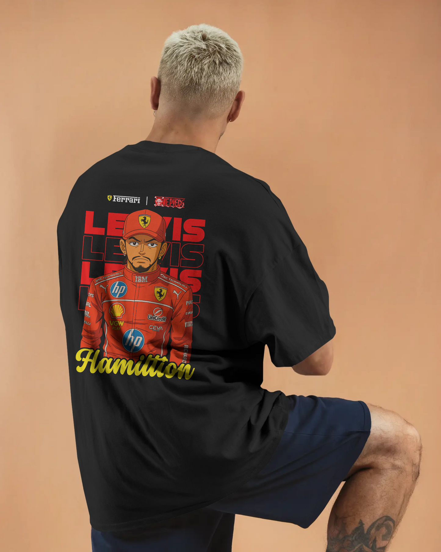 Premium Hamilton × Ferrari × One Piece Oversized Unisex T-Shirt – Speed Meets Straw Hat Spirit