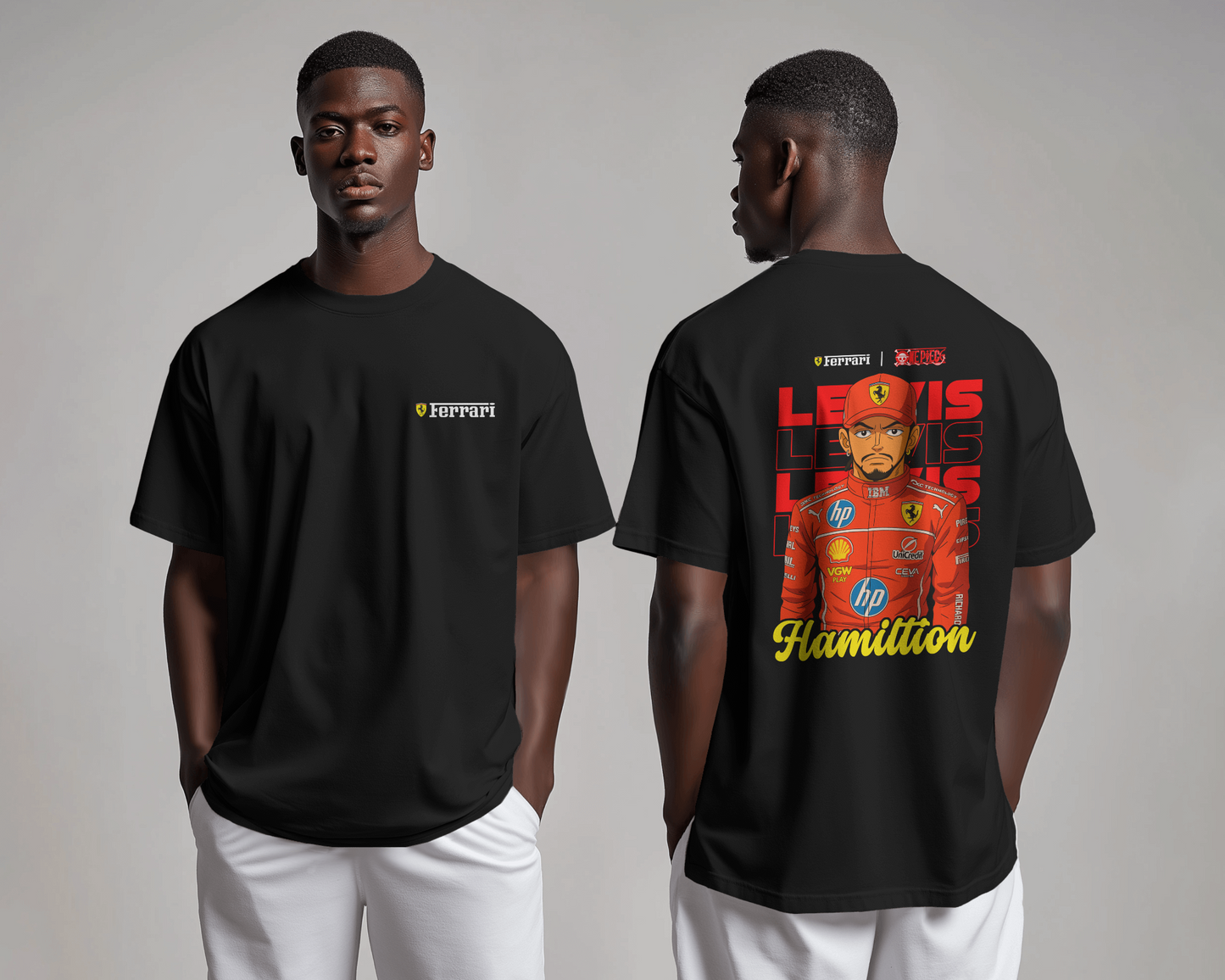 Premium Hamilton × Ferrari × One Piece Oversized Unisex T-Shirt – Speed Meets Straw Hat Spirit