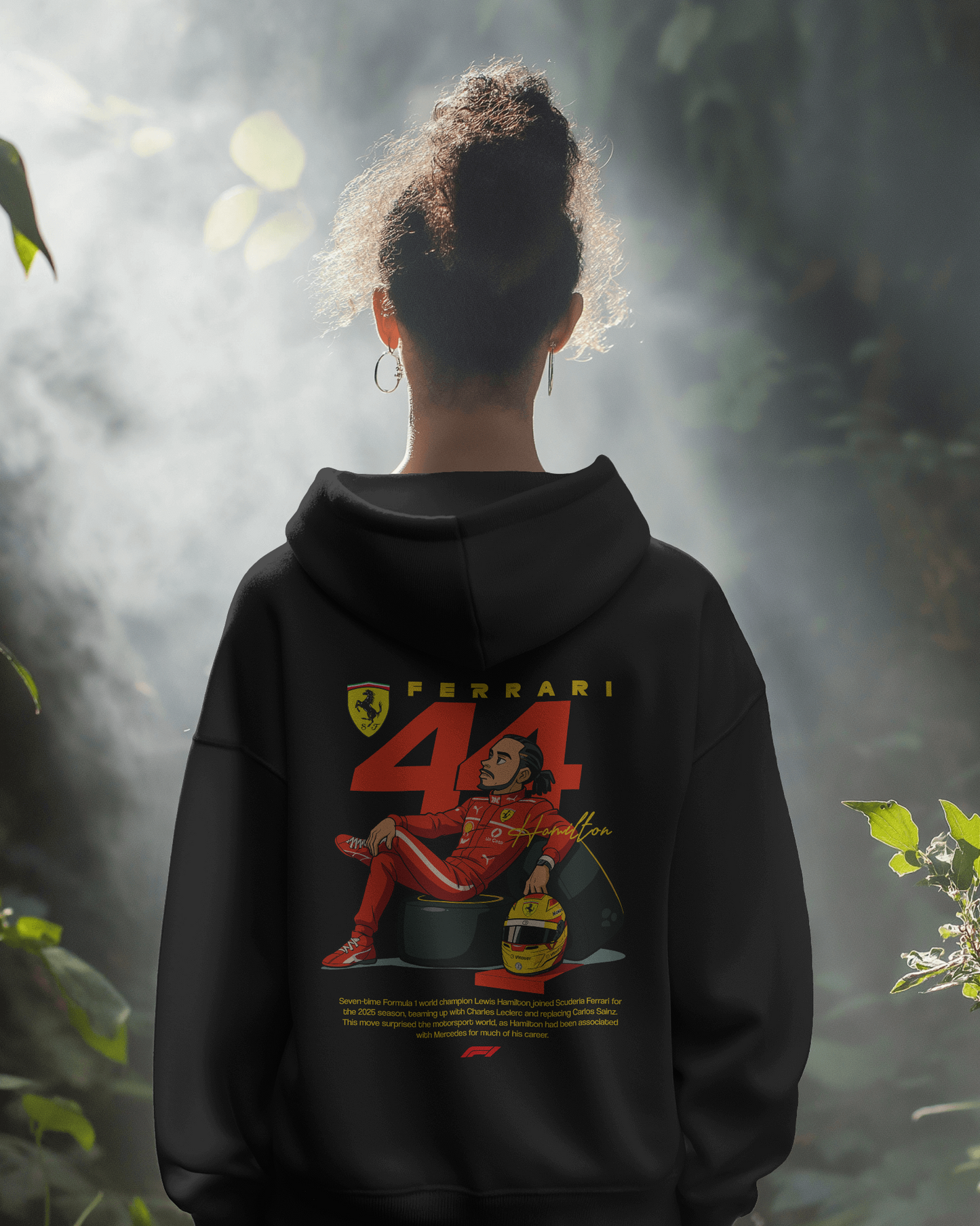 Premium Unisex Ferrari 44 × Hamilton Hoodie Black – Legacy Meets Performance