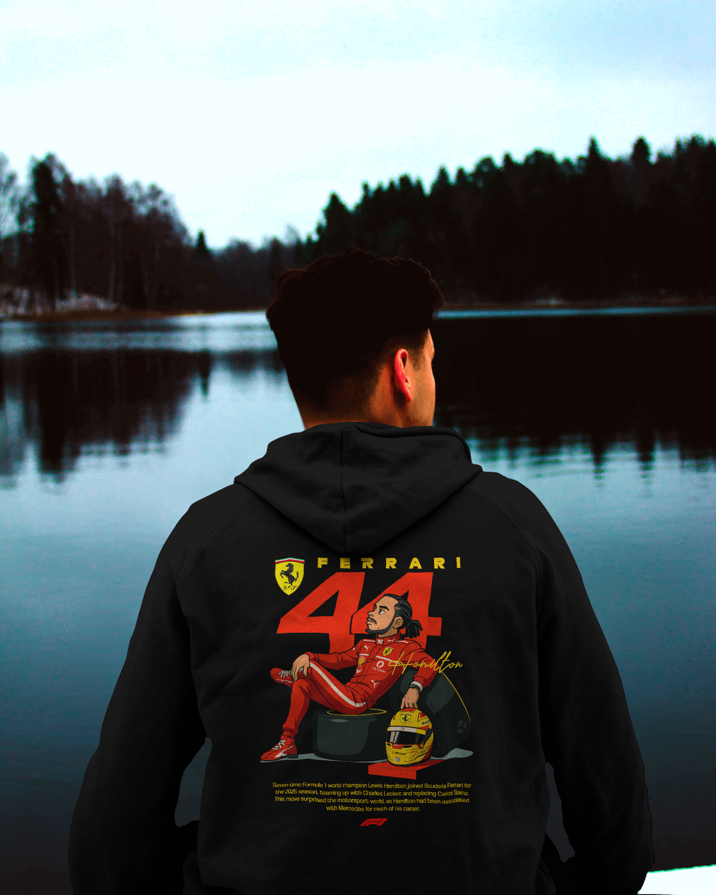 Premium Unisex Ferrari 44 × Hamilton Hoodie Black – Legacy Meets Performance