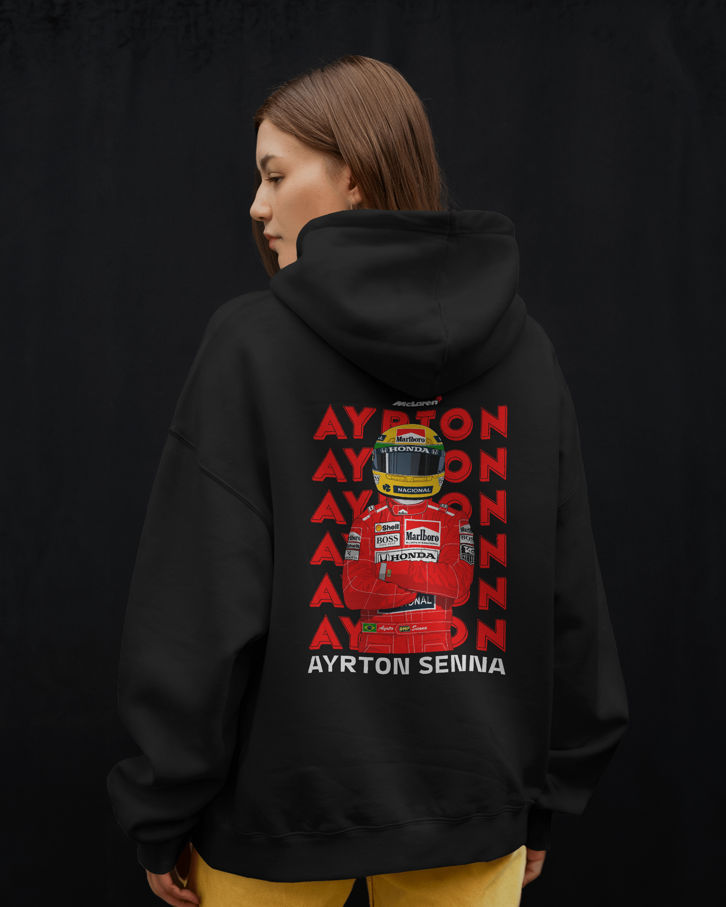 Premium Unisex Ayrton Senna × McLaren Hoodie – Tribute to a Legend