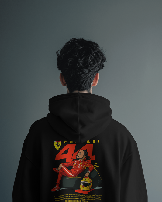 Premium Unisex Ferrari 44 × Hamilton Hoodie Black – Legacy Meets Performance