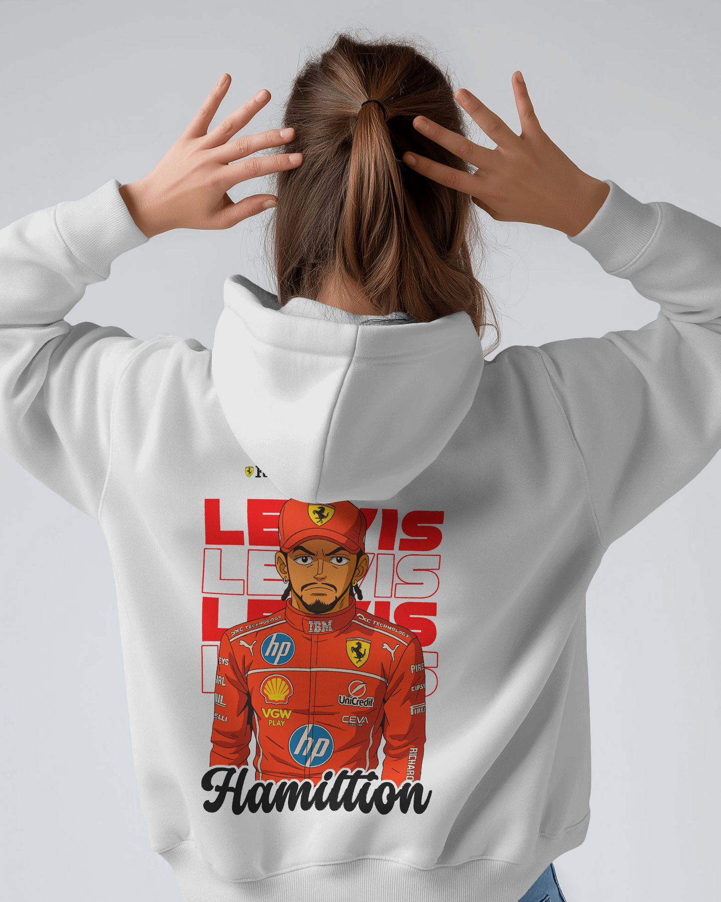 Premium Unisex Hamilton × Ferrari × One Piece Hoodie – A Crossover of Speed and Legend