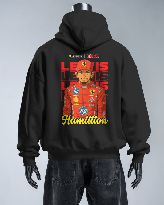 Premium Unisex Hamilton × Ferrari × One Piece Hoodie – A Crossover of Speed and Legend