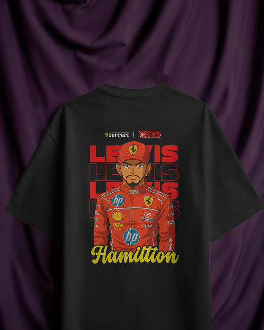 Premium Hamilton × Ferrari × One Piece Oversized Unisex T-Shirt – Speed Meets Straw Hat Spirit