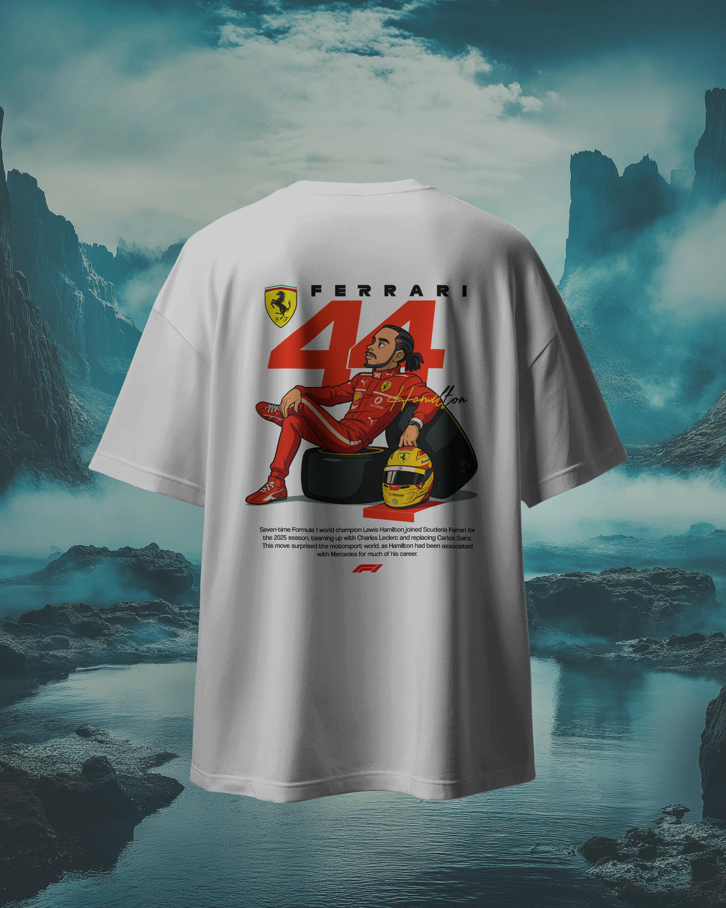 Premium Ferrari × Lewis Hamilton T-Shirt – The Red Era Begins